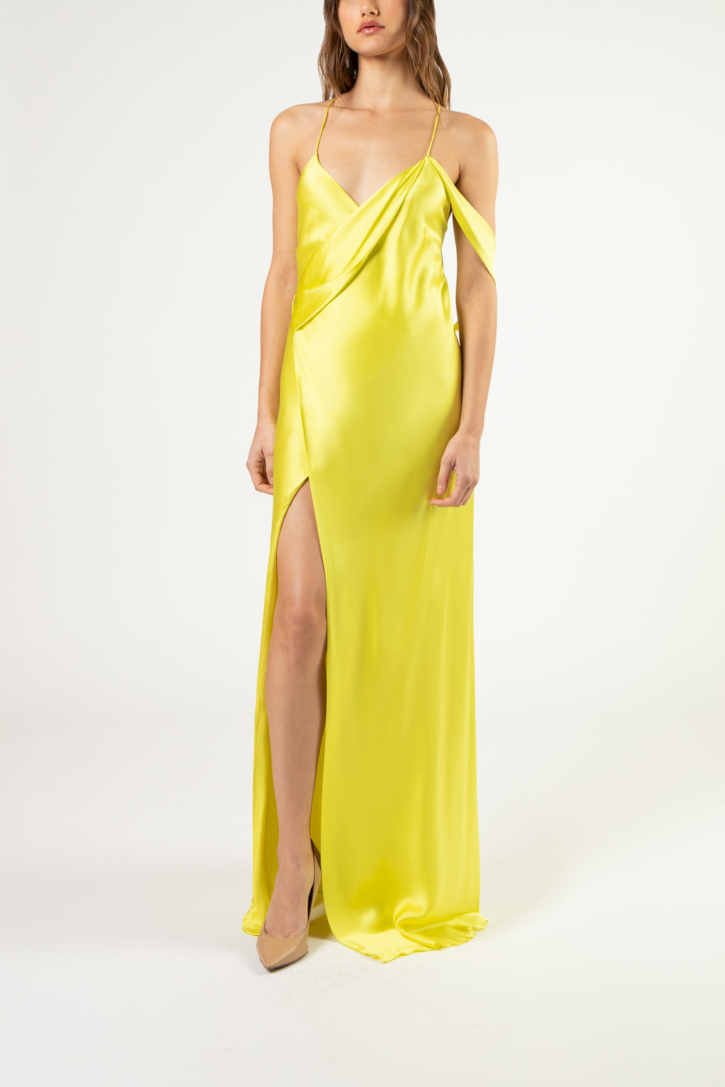 Strappy wrap gown with cowl - highlight – Michelle Mason