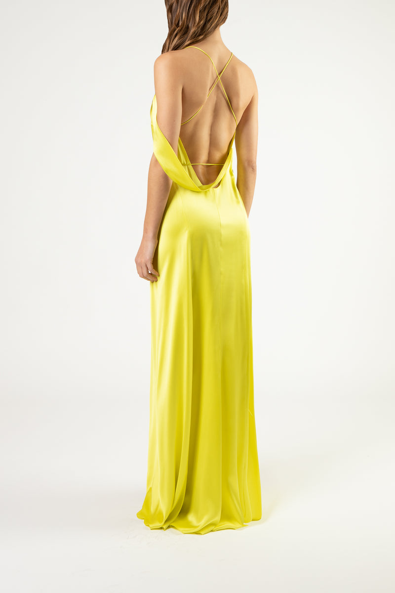 Strappy wrap gown with cowl - highlight