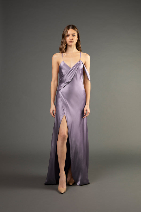 Strappy wrap gown with cowl - mauve