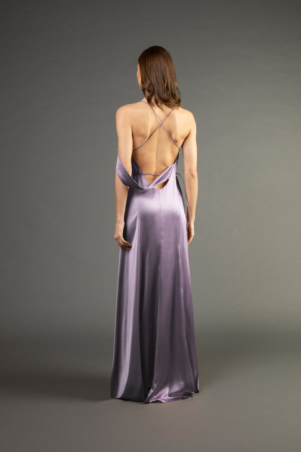 Strappy wrap gown with cowl - mauve