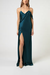 Strappy wrap gown with cowl - prussian