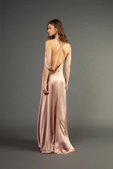 Strappy wrap gown with cowl - blush