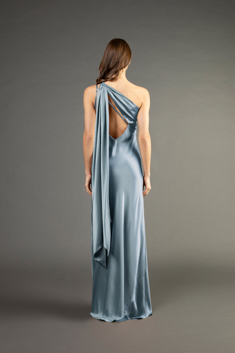 One shoulder gown with tie - celestine