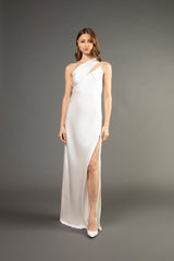 One shoulder gown with tie - ivory