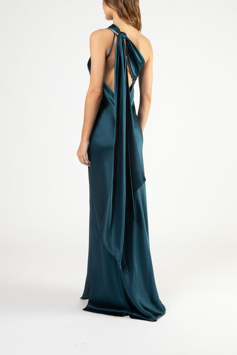 michelle mason one shoulder dress One shoulder gown with tie