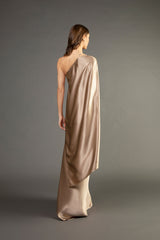 Asymmetrical gown with cape - champagne (preorder)