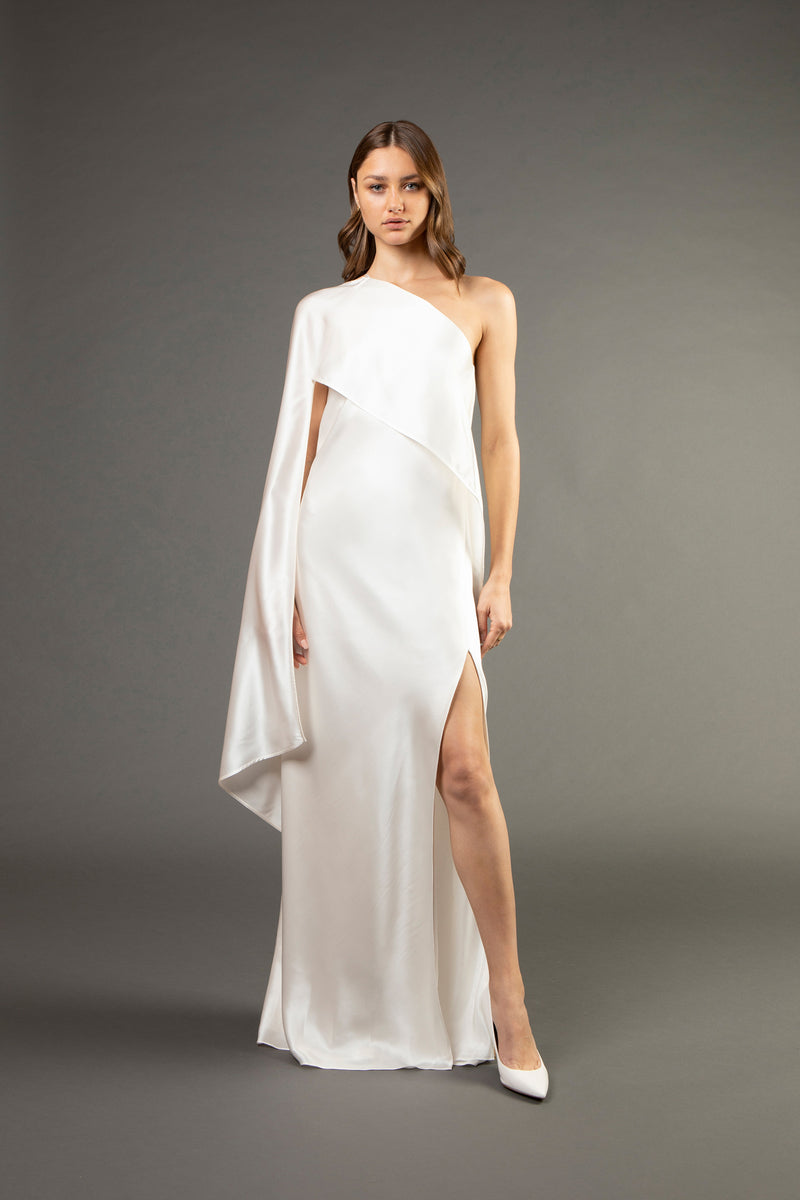 Asymmetrical gown with cape - ivory (preorder)