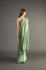 Asymmetrical gown with cape - sage (preorder)