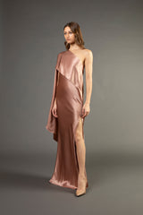 Asymmetrical gown with cape - blush (preorder)