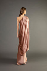 Asymmetrical gown with cape - blush (preorder)