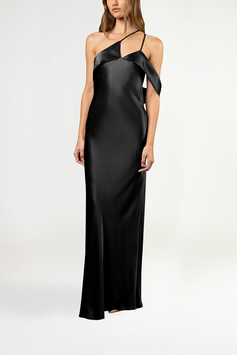 Split neckline bias gown - black – Michelle Mason