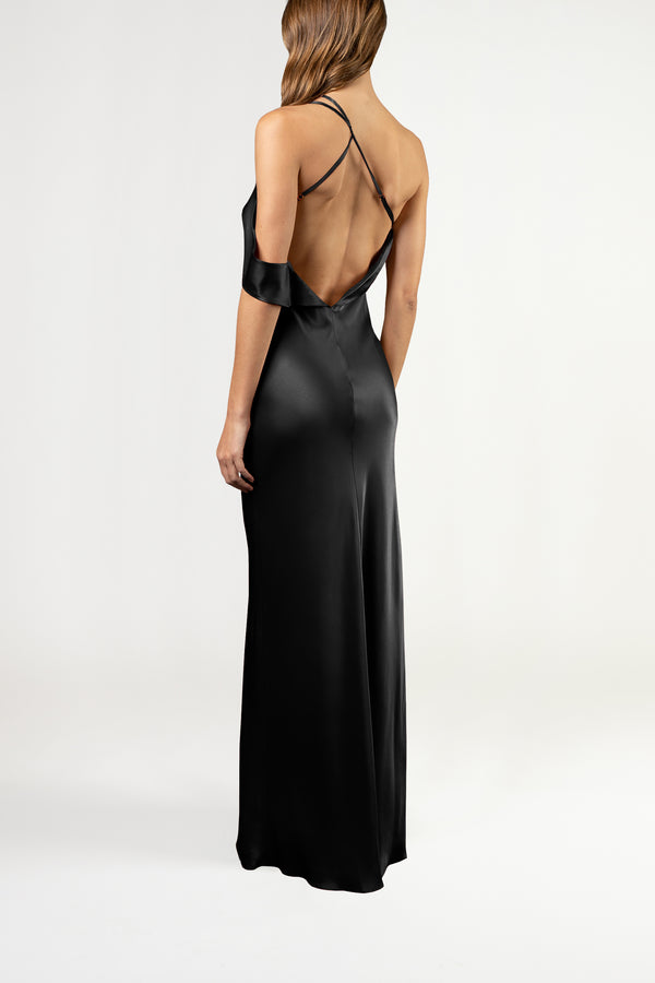 Split neckline bias gown - black
