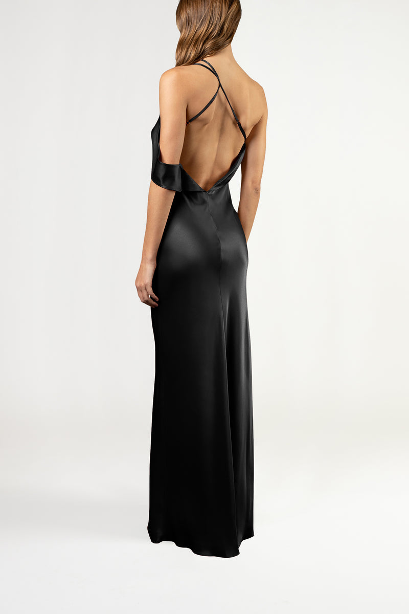 Split neckline bias gown - black