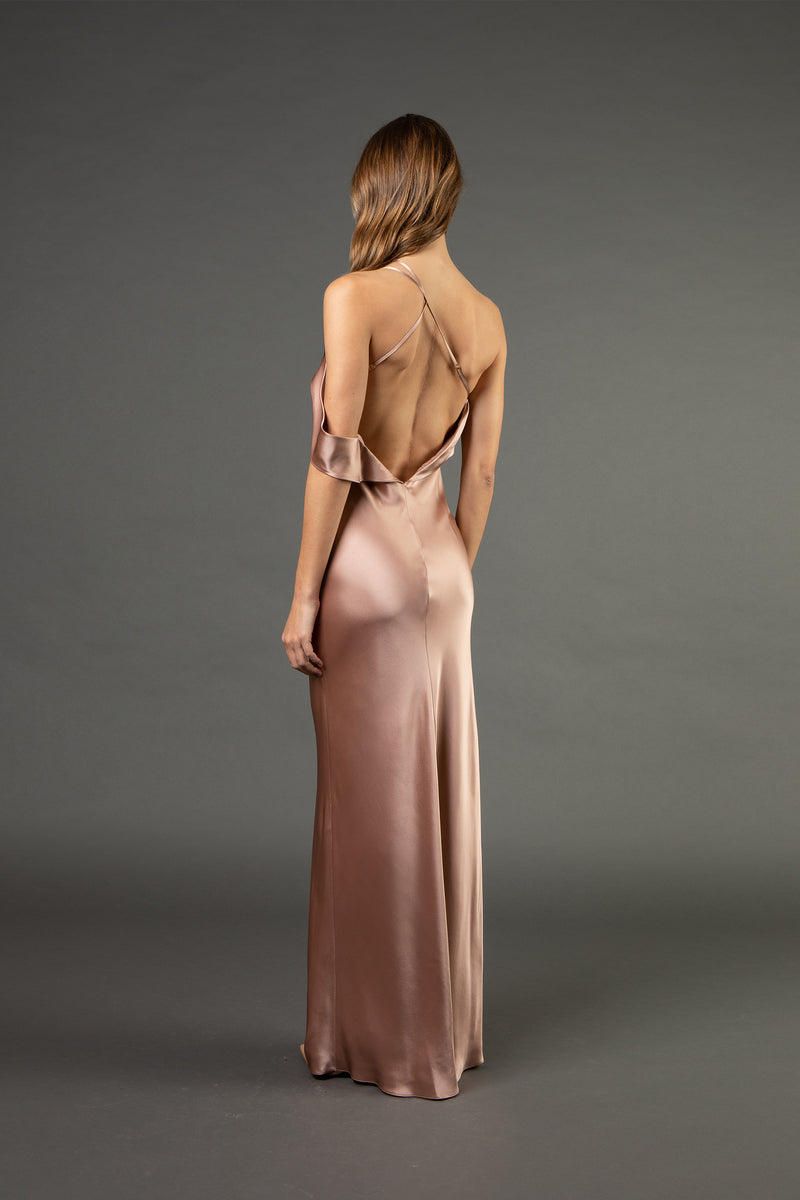 Split neckline bias gown - blush