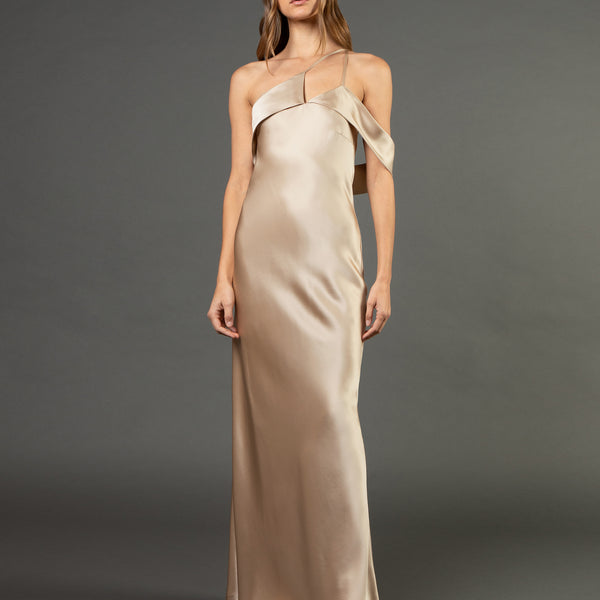 Split neckline bias gown