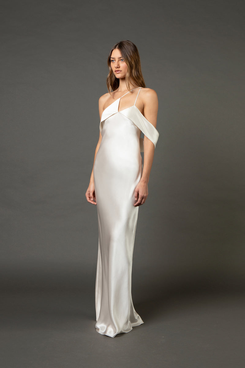 Michelle Mason draped halterneck gown - White