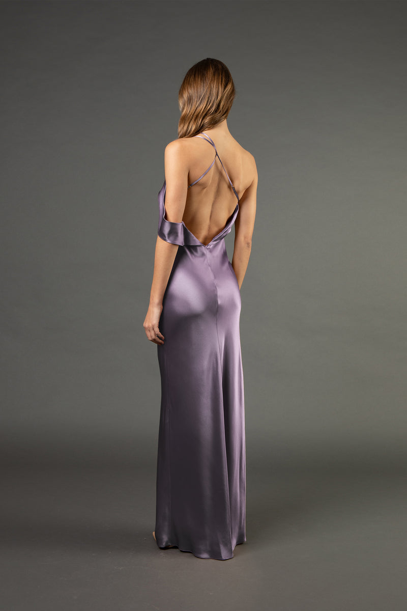 Split neckline bias gown - mauve