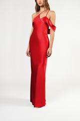 Split neckline bias gown - ruby