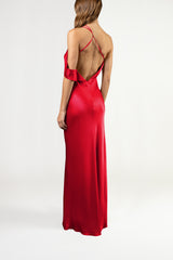 Split neckline bias gown - ruby