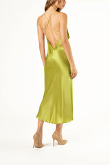 Ruffle cowl bias midi dress - chartreuse
