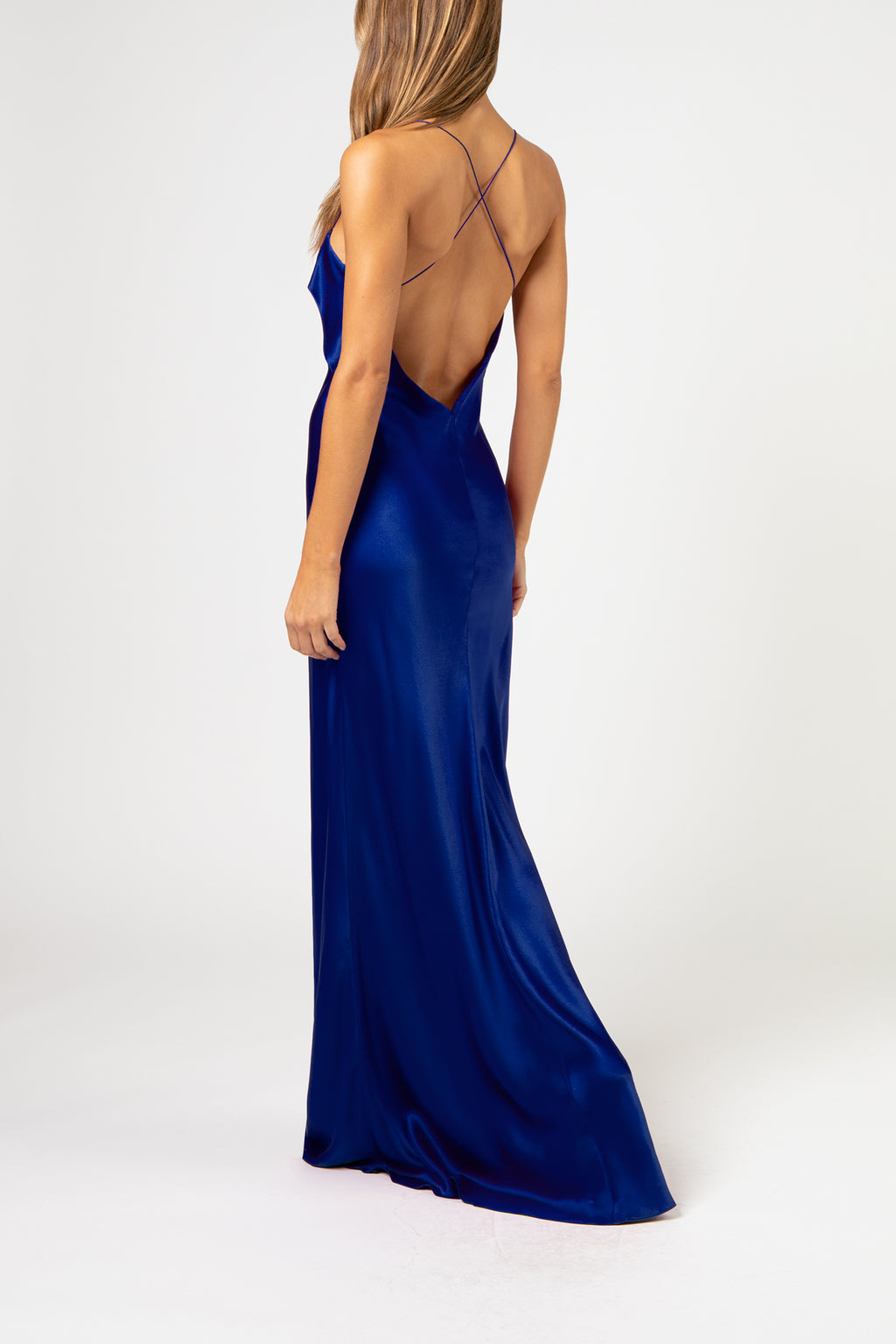 Ruffle cowl bias gown - cobalt – Michelle Mason