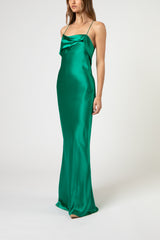 Ruffle cowl bias gown - emerald