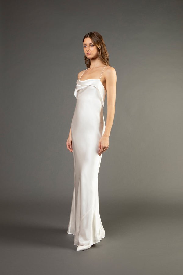 Ruffle cowl bias gown - ivory