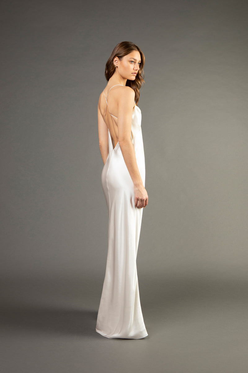 Ruffle cowl bias gown - ivory – Michelle Mason