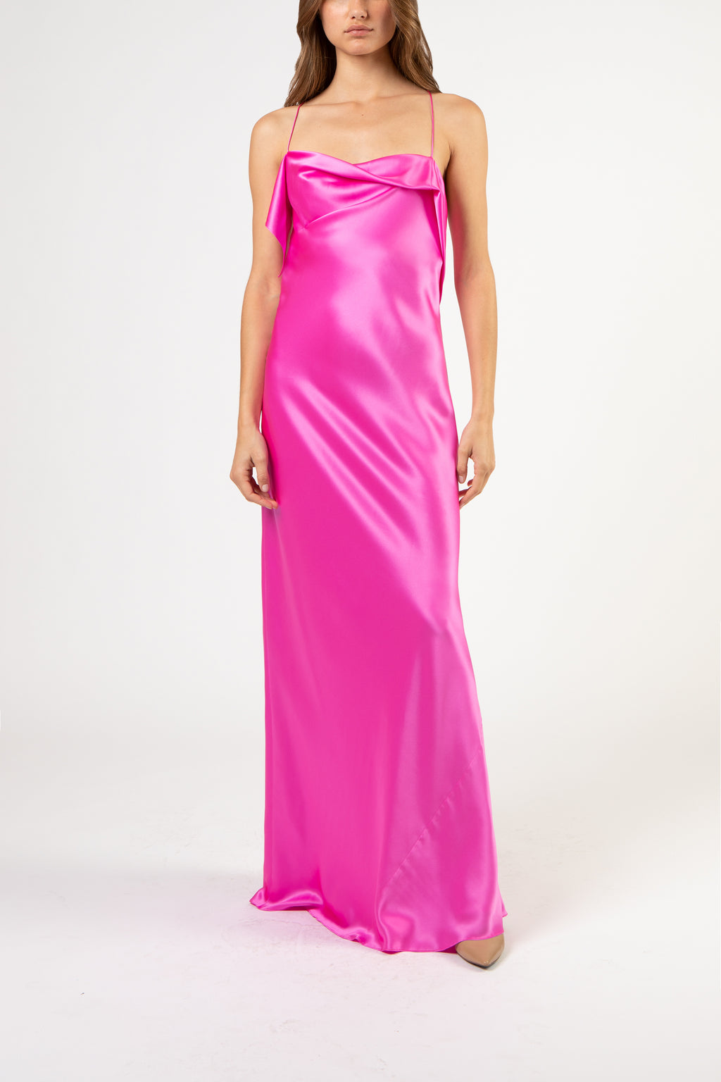 Ruffle cowl bias gown - pink – Michelle Mason