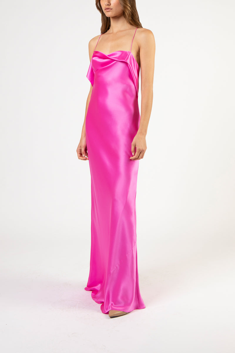 Ruffle cowl bias gown - pink – Michelle Mason