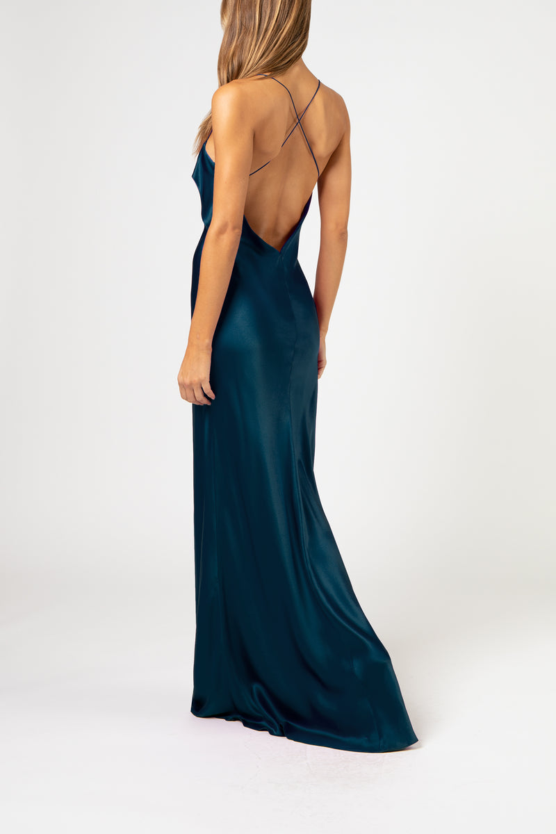 Ruffle cowl bias gown - prussian Michelle Mason Ruffle cowl bias gown - prussian Michelle Mason