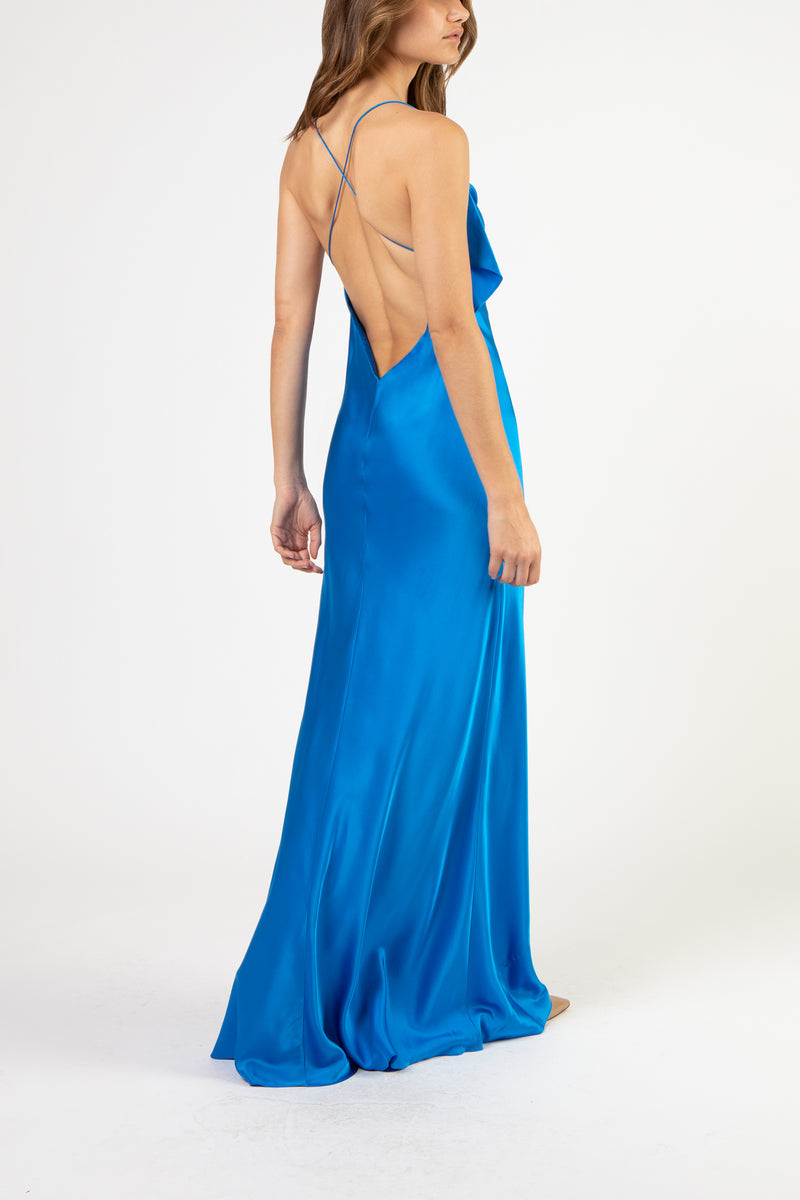 Ruffle cowl bias gown - azure – Michelle Mason