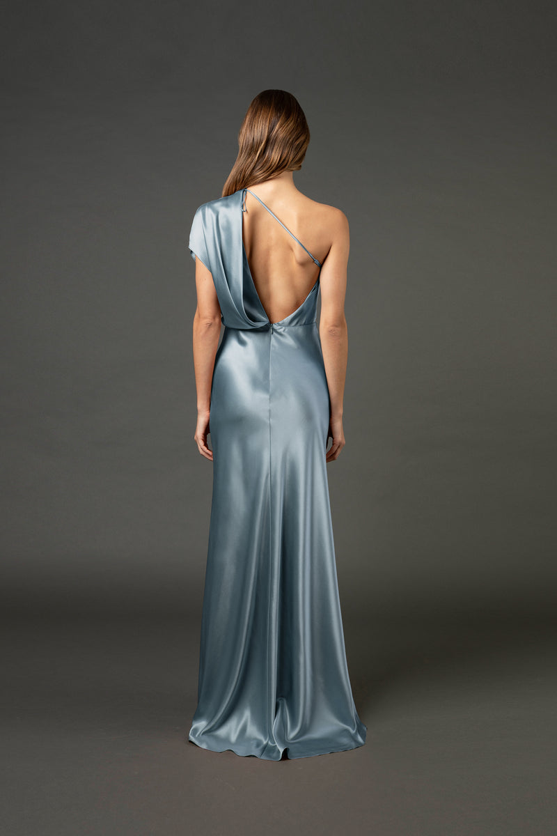 Asymmetrical open back draped gown - celestine
