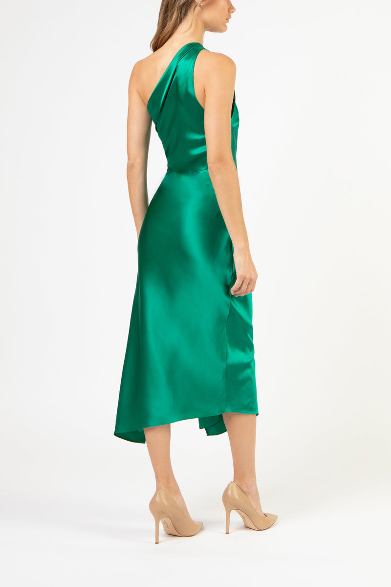 Asymmetrical gathered dress - emerald