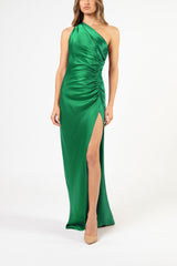 Asymmetrical gathered gown - emerald