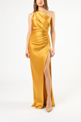 Asymmetrical gathered gown - gold