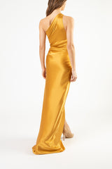 Asymmetrical gathered gown - gold