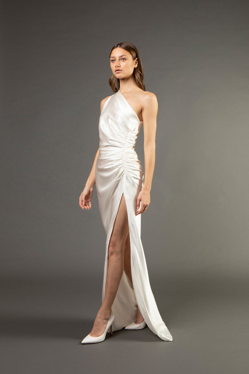 Satin Gown Michelle Mason One Shoulder Gown Michelle Mason Silk