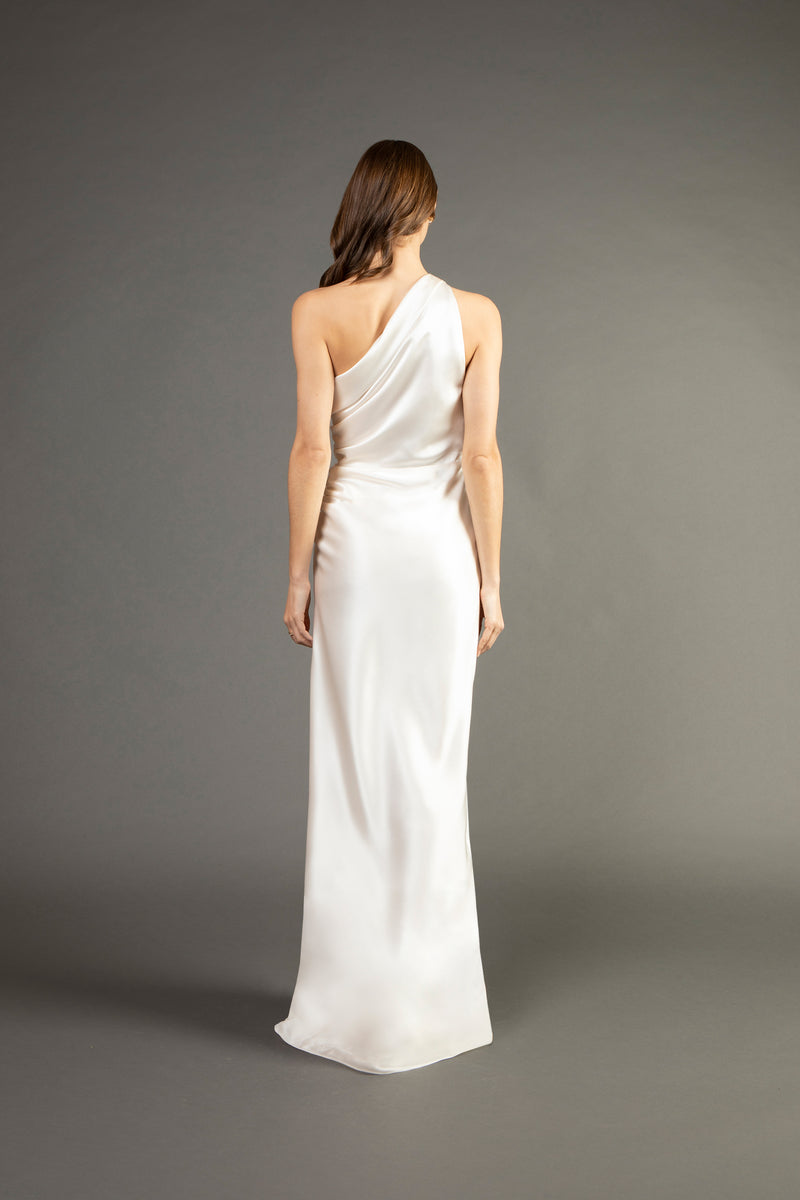 Asymmetrical gathered gown - ivory