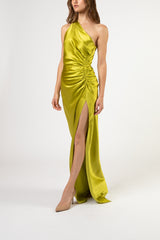 Asymmetrical gathered gown - chartreuse – Michelle Mason