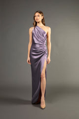 Asymmetrical gathered gown - mauve (preorder)