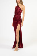 Asymmetrical gathered gown - oxblood