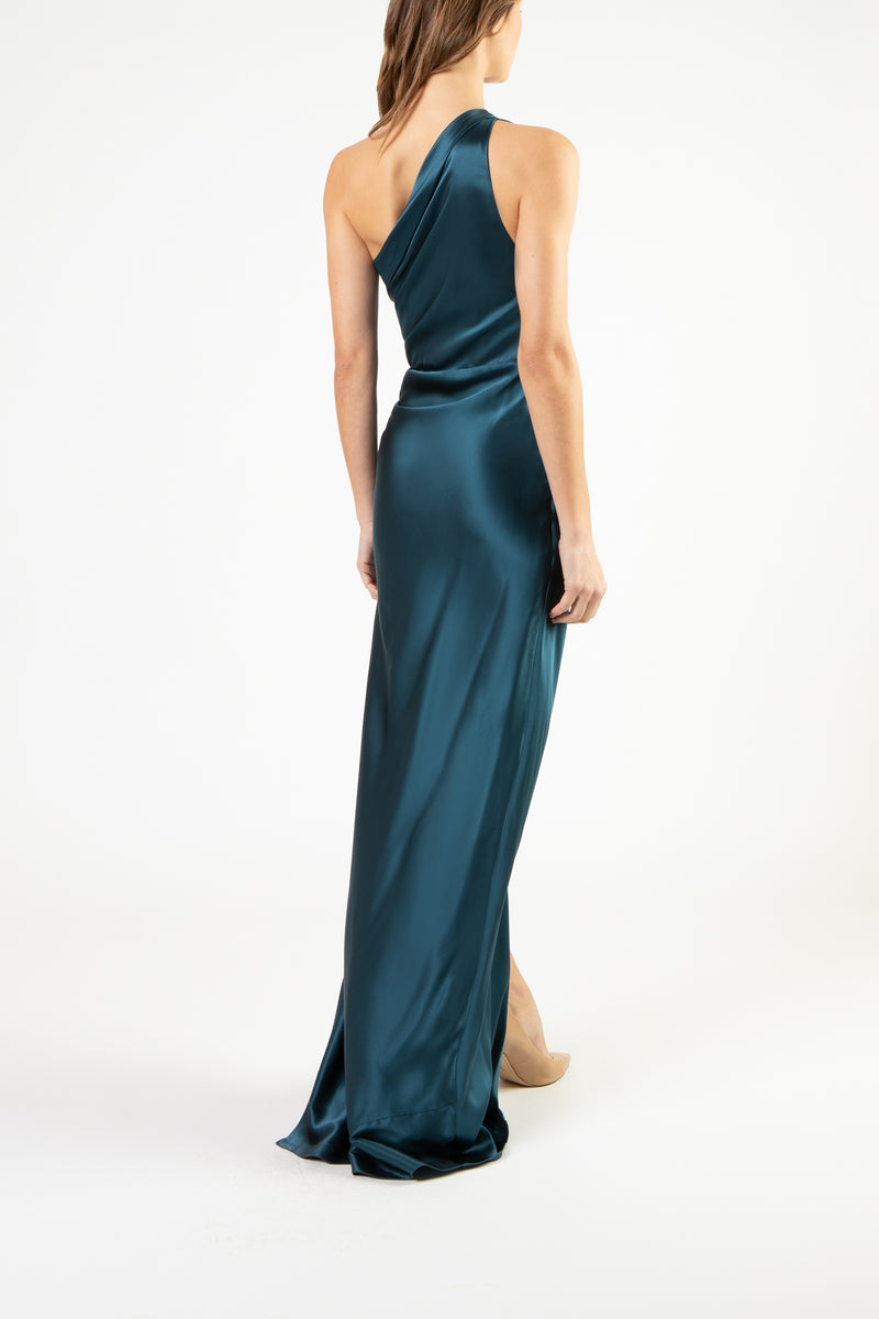 Asymmetrical gathered gown - prussian
