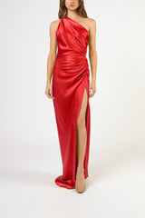 Asymmetrical gathered gown - red