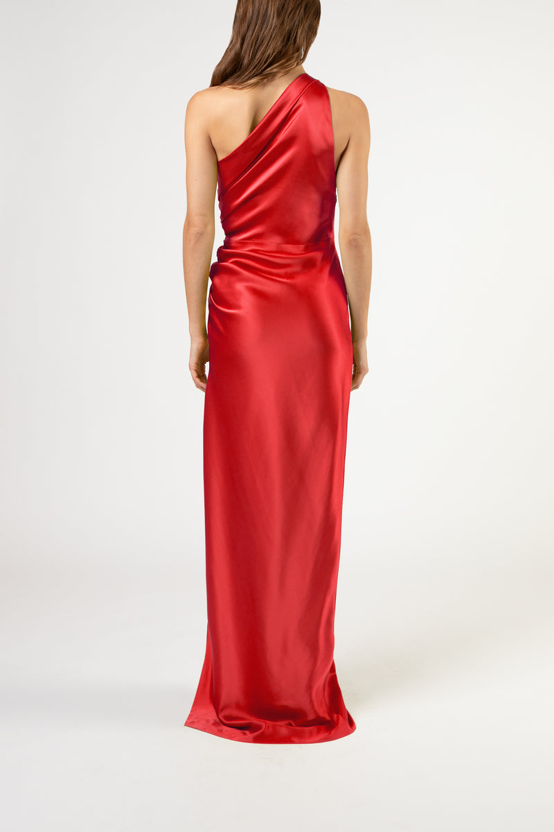 Asymmetrical gathered gown - red