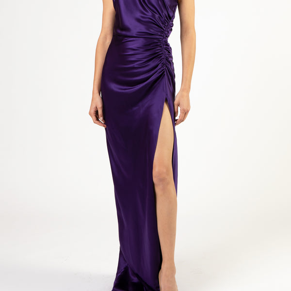 Asymmetrical gathered gown - violet  Michelle Mason