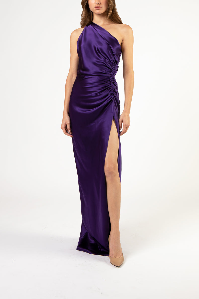 Asymmetrical gathered gown - violet