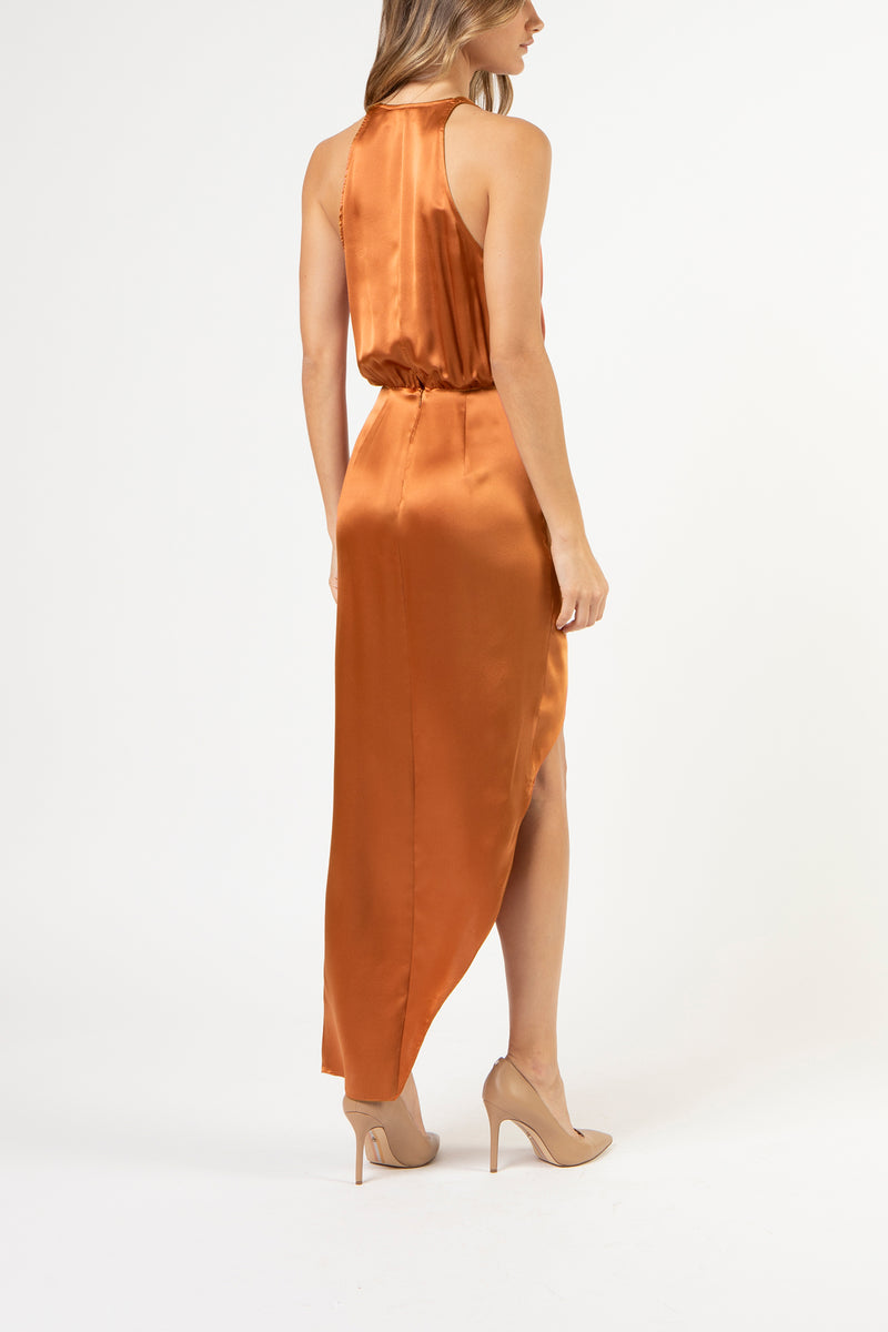 Halter draped dress - copper