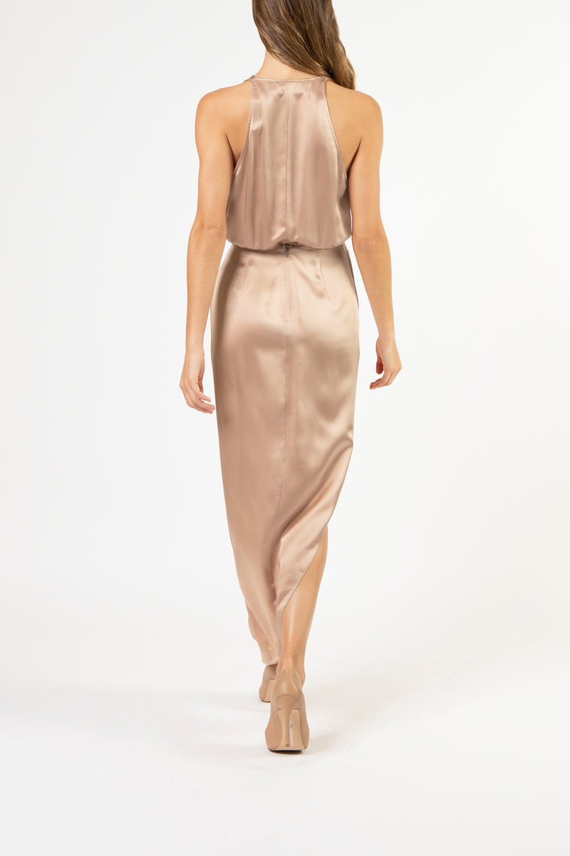 Halter draped dress - putty