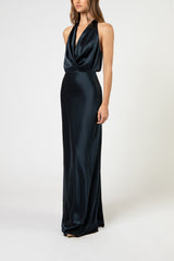 Halter draped gown - carbon